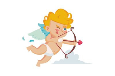 Classic Cupid Vector. Cupids Silhouette. Valentine Day. Shoots A Bow. Flat Cartoon Illustration