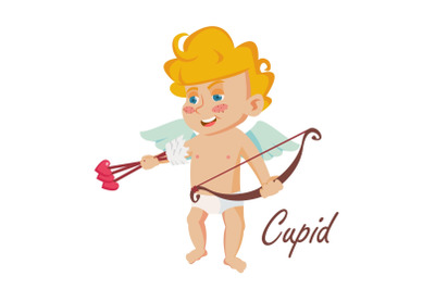 Cupid Vector. Vintage Mascot. Cupids Arrow. Valentine Day. Element For Greeting Cards. Cartoon Character Illustration