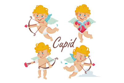 Cupid Set Vector. Cupids Bow. Cupid In Different Poses. Happy Valentine s Day. Element For Graphic Design. Isolated Flat Cartoon Character Illustration