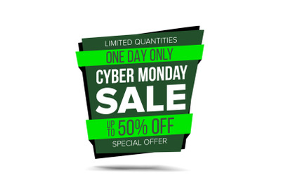 Cyber Monday Sale Banner Vector. Website Sticker&2C; Cyber Web Page Design. November Product Discounts On Websites. Sale Label. Isolated Illustration