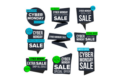 Cyber Monday Sale Banner Set Vector. Sale Technology Banner. Discount Tag&2C; Special Monday Offer Banner. Special Offer Cyber Templates. Best Offer Advertising. Isolated Illustration