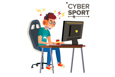 Cyber Sport Player Vector. Professional Gaming Stream Banner. Strategy Video Game. Competition. Cyber Games Tournament. Cartoon Character Illustration