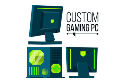 Custom Gaming PC Vector. Modern Custom Build Personal Computer. Hardline Liquid Beautiful Case Design. Isolated Flat Illustration