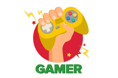 Gamer Hand With Joy Stick Vector. Game Concept. Video Game Console, Controller Symbol, Gamepad. Isolated Flat Cartoon Illustration