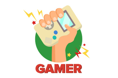 Gamer Concept Vector. Games Digital Design. Portable Console, Controller Symbol, Gamepad. Old Gadget. Game boy. Isolated Flat Cartoon Illustration