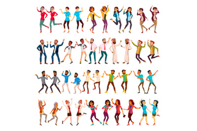 Dancing People Set Vector. Celebrating Dances. Dancing People Moves. Holiday Vacation Party. People Listening To Music. Happy Dancer Poses. Isolated Flat Cartoon Illustration