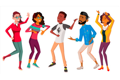 Dancing People Set Vector. People Dance. Move To Music. Isolated Flat Cartoon Illustration