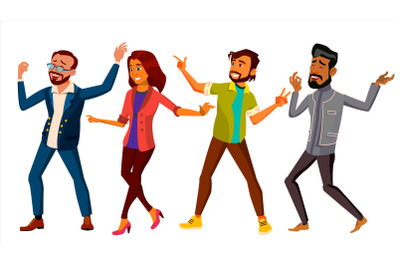 Dancing People Set Vector. Active Woman, Man. Important Event. Isolated Flat Cartoon Illustration