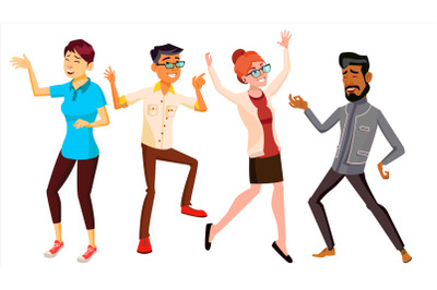 Dancing People Set Vector. Holiday Vacation Party. People Listening To Music. Isolated Flat Cartoon Illustration