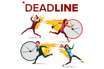 Deadline Concept Set Vector. Office People. Running Business Man, Woman. Workload Deadline Disasters. Mess And Deadline Tasks. Stress In Office. Overwork. Illustration