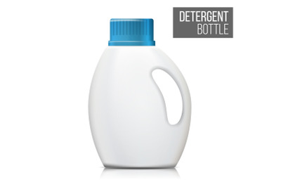 Detergent Bottle Vector. Realistic Mock Up. White Clean Plastic Bottle For Household Chemicals. Packaging Design Isolated Illustration