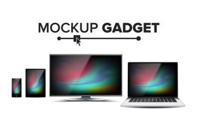 Computer Monitor&2C; Laptop&2C; Tablet&2C; Mobile Phone Mockup Vector. Electronic Gadget&2C; Set of Device Mockup. Isolated Illustration