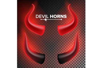 Devils Horns Vector. Red Luminous Horn. Isolated On White Background Illustration. Halloween Evil Horns. Transparent