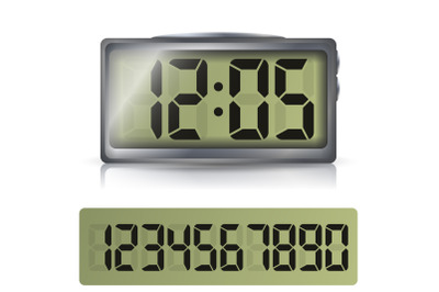 Digital Alarm Clock Vector. Classic Digital Clock With Lcd Display. Isolated