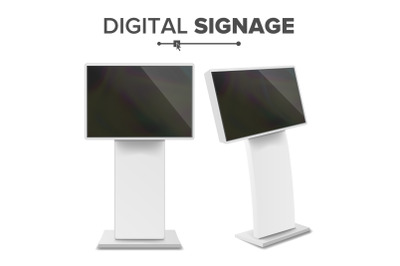 Digital Terminal With Touch Screen Vector. Interactive Digital Informational Kiosk. Digital kiosk LED Display. Isolated Illustration