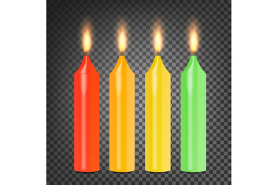 Burning 3D Realistic Dinner Candles Vector