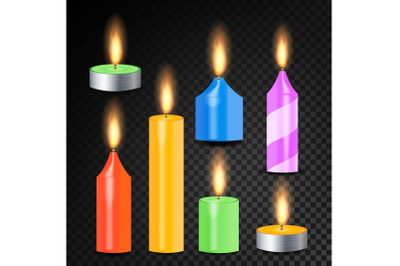 Burning 3D Realistic Dinner Candles Vector