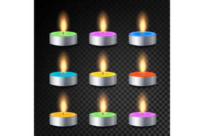 Burning 3D Realistic Dinner Candles Vector