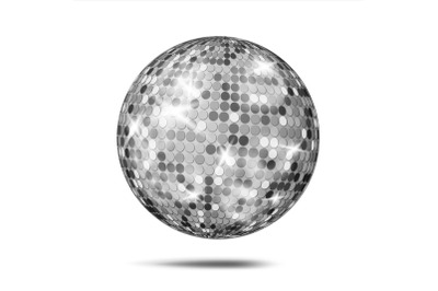 Silver Disco Ball Vector. Dance Night Club Party Light Element. Silver Mirror Ball. Isolated On White Illustration