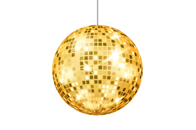 Gold Disco Ball Vector. Dance Club Retro Party Classic Light Element. Mirror Ball. Isolated On White Background Illustration