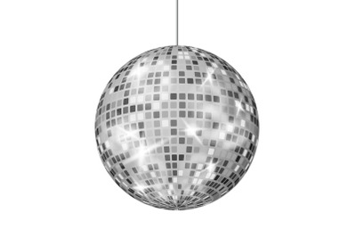 Silver Disco Ball Vector. Dance Night Club Retro Party Classic Light Element. Silver Mirror Ball. Disco Design. Isolated On White Background Illustration