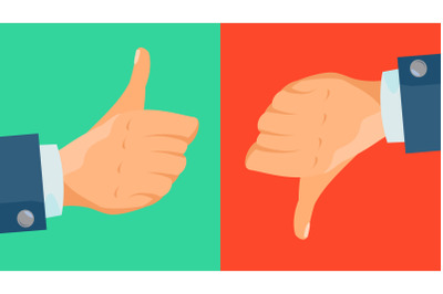 Dislike And Like Icon Vector. Thumbs Up, Thumbs Down Business Hands. Social Media Network Web Symbol. Choice Concept. Vote Finger. Good. Bad. Flat Cartoon Illustration