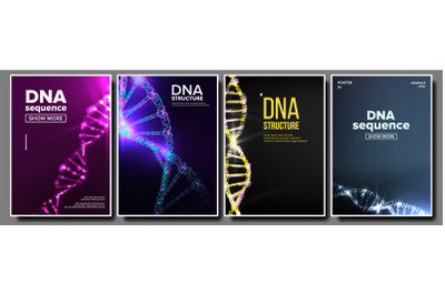 Dna Poster Set Vector. Medical Banner. Human Genome. Abstract Helix. Strand, Sequence. Illustration