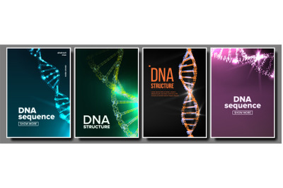 Dna Poster Set Vector. Biotechnology Concept. Science Background. Strand&2C; Sequence. Chemistry Cover. Laboratory Design. Digital Cell. Clone Atom. Mutation Test. Illustration