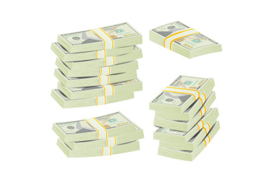 Realistic Dollar Stacks Vector. Banknotes