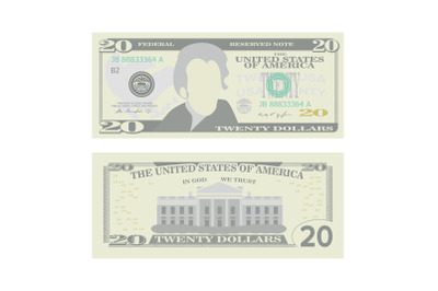 20 Dollars Banknote Vector. Cartoon