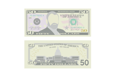 50 Dollars Banknote Vector. Cartoon