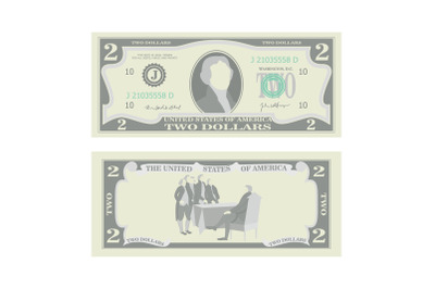 2 Dollars Banknote Vector. Cartoon