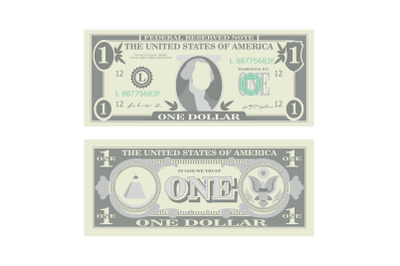 1 Dollar Banknote Vector. Cartoon