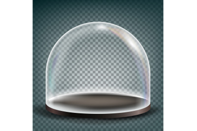 Glass Dome Vector. Exhibition Design Element. Sphere Lid. Realistic 3D Isolated On Transparent Background Illustration