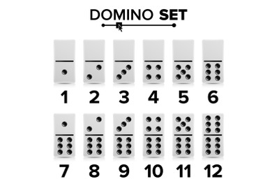 Domino Set Vector Realistic Illustration. White Color. Dominoes Bones Isolated On White. Modern Collection