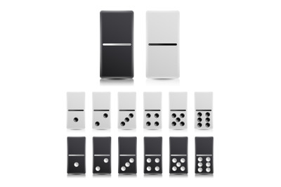 Domino Set Vector. Black And White Illustration. Realistic Dominoes Collection Isolated On White.