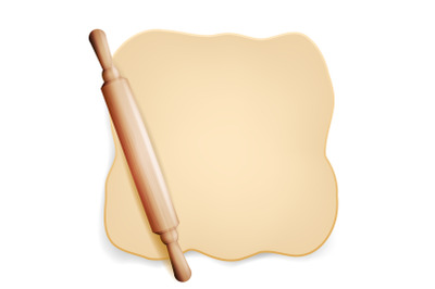 Dough Vector. Rolling Pin. Dough For Pizza Or Bread. Brochure Element. Isolated Illustration