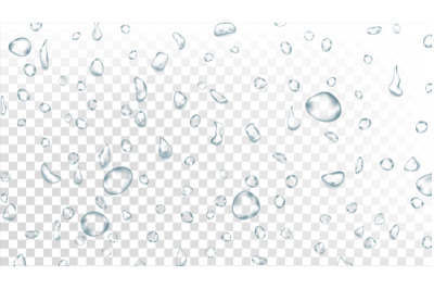 Water Drops Background Vector. Water Splash. Droplet Icon. Natural Dew. Smooth Shape. Rain Splash. Steam Vapor Dew. Isolated On Transparent Background Illustration