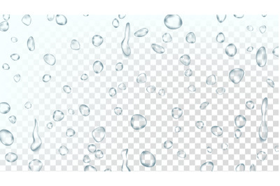 Water Drops Background Vector. Clean Fresh Water. Abstract Bubble. Freshness Concept. Liquid Texture. Shower Flux. Isolated On Transparent Background Illustration