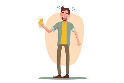 Drunk Office Worker Vector. Have Fun. Cheers Party Concept. Celebrating, Gesturing. Corporate Party. Isolated On White Cartoon Character Illustration