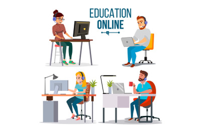 Education Online Concept Vector. People Using Online Education Service, Course. E-Learning Science Concept. Isolated Flat Cartoon illustration