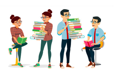 Getting Knowledge Concept Vector. Encyclopedia. Man And Woman In Book Club. Library, Academic, School, University Concept. Self Education, Literature Reading. Isolated Flat Cartoon Illustration