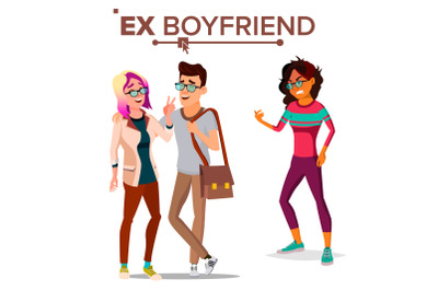 Ex Boyfriend Vector. Couple. Shocked Woman. Breaking Up. Lifestyle Problem. Ex-lover. Frustrated. Isolated Flat Cartoon Illustration