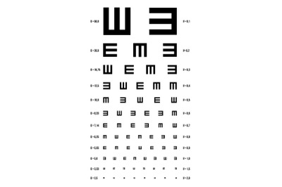 Eye Test Chart Vector. E Chart. Vision Exam. Optometrist Check. Medical Eye Diagnostic. Sight, Eyesight. Ophthalmic Table For Visual Examination. Isolated Illustration