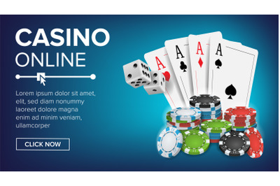 Casino Poker Design Vector. Success Winner Royal Casino Poster. Poker Cards, Chips, Playing Gambling Cards. Realistic Illustration