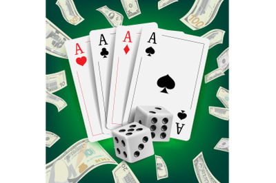 Casino Poker Design Vector. Poker Cards, Playing Gambling Cards. Lucky Night VIP Winner Concept. Realistic Illustration