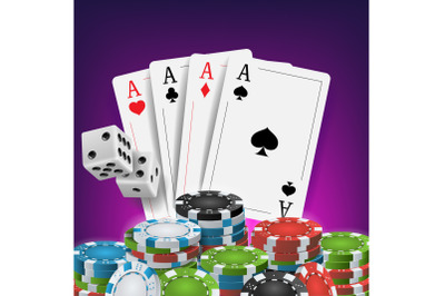 Casino Poker Design Vector. Poker Cards, Chips, Playing Gambling Cards. Royal Casino Retro Poker Club. Illustration