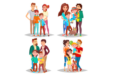 Family Portrait Set Vector. Parents, Children. In Santa Hats. Happy Family. Isolated Cartoon Illustration