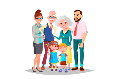 Family Vector. Mom&2C; Dad&2C; Children&2C; Grandparents Together. Decoration Element. Isolated Cartoon Illustration