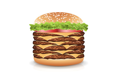 Fast Food Realistic Burger Vector. Big Burger Icon